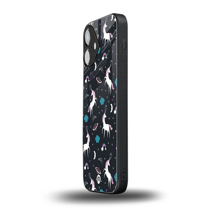 spatial unicorn galaxy back phone cover | glass case for iphone 16