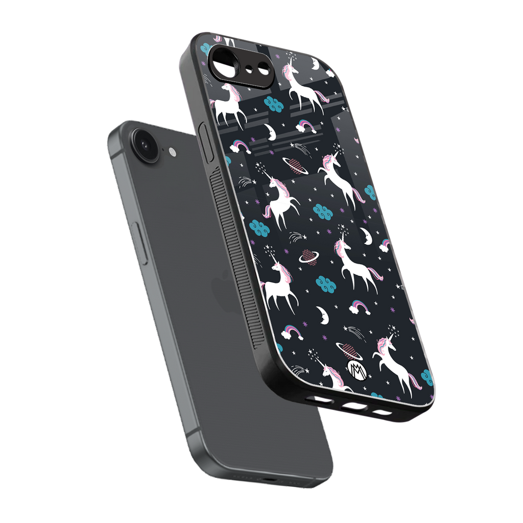 spatial unicorn galaxy back phone cover | glass case for iphone 16e