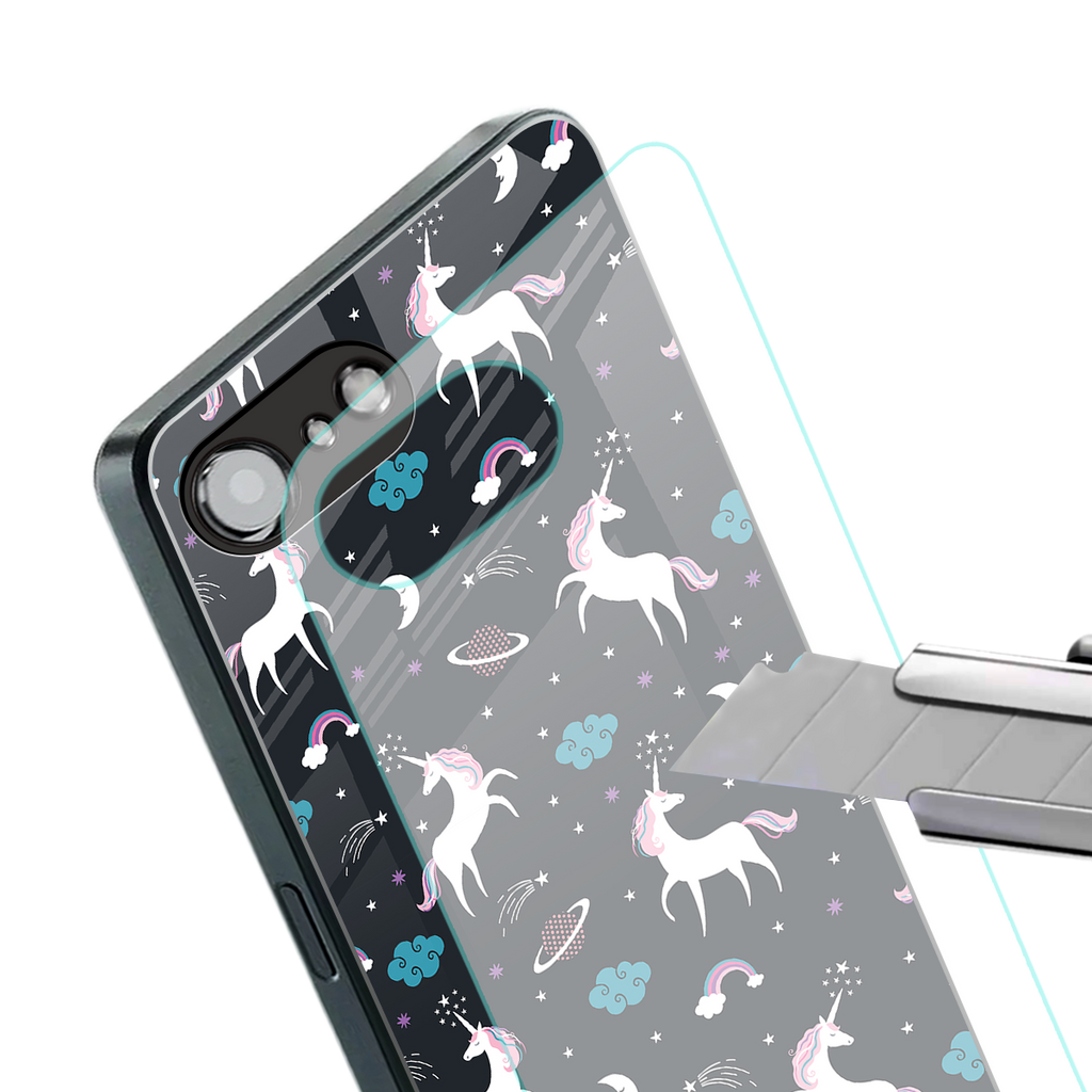 spatial unicorn galaxy back phone cover | glass case for iphone 16e