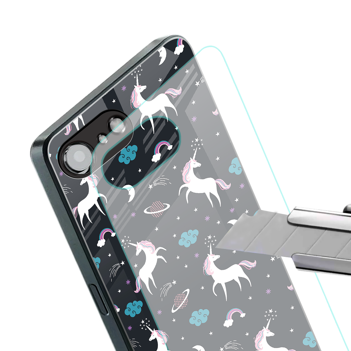 spatial unicorn galaxy back phone cover | glass case for iphone 16e