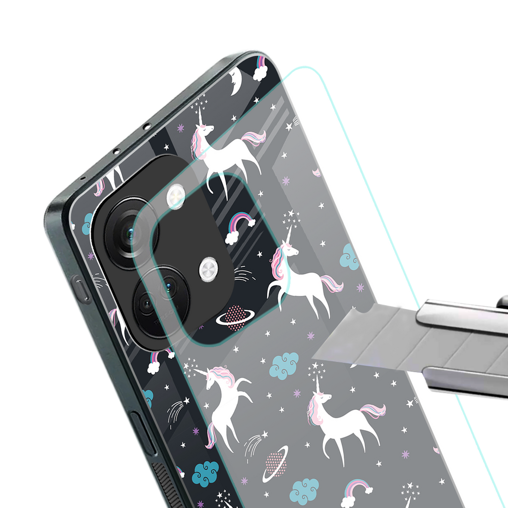 spatial unicorn galaxy back phone cover | glass case for oneplus nord 3