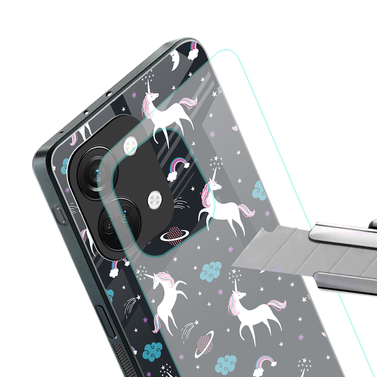 spatial unicorn galaxy back phone cover | glass case for oneplus nord 3