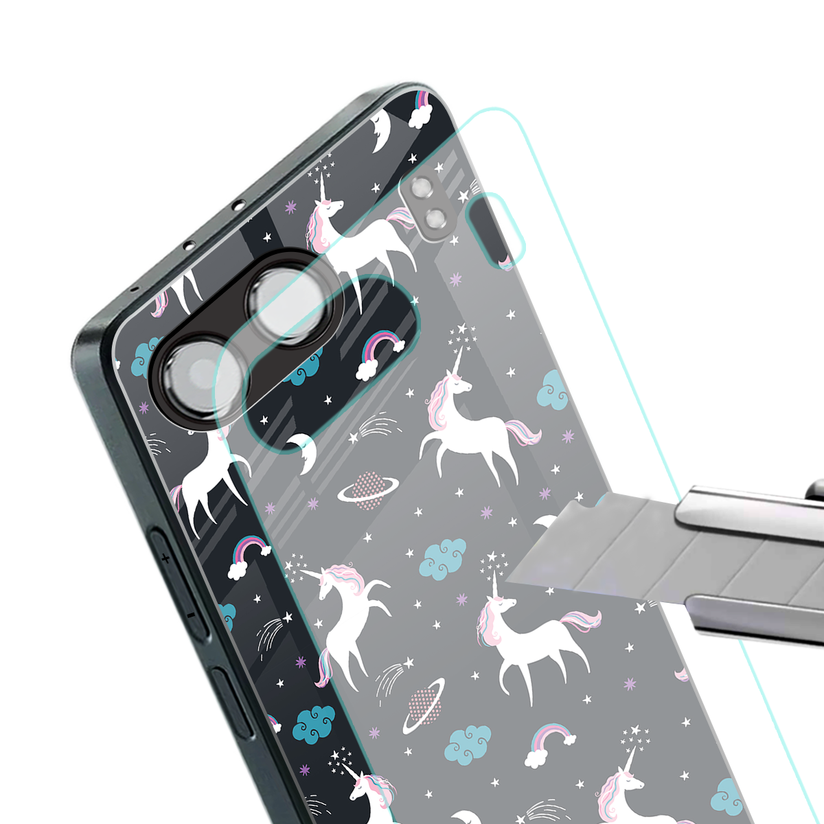 spatial unicorn galaxy back phone cover | glass case for oneplus nord 4