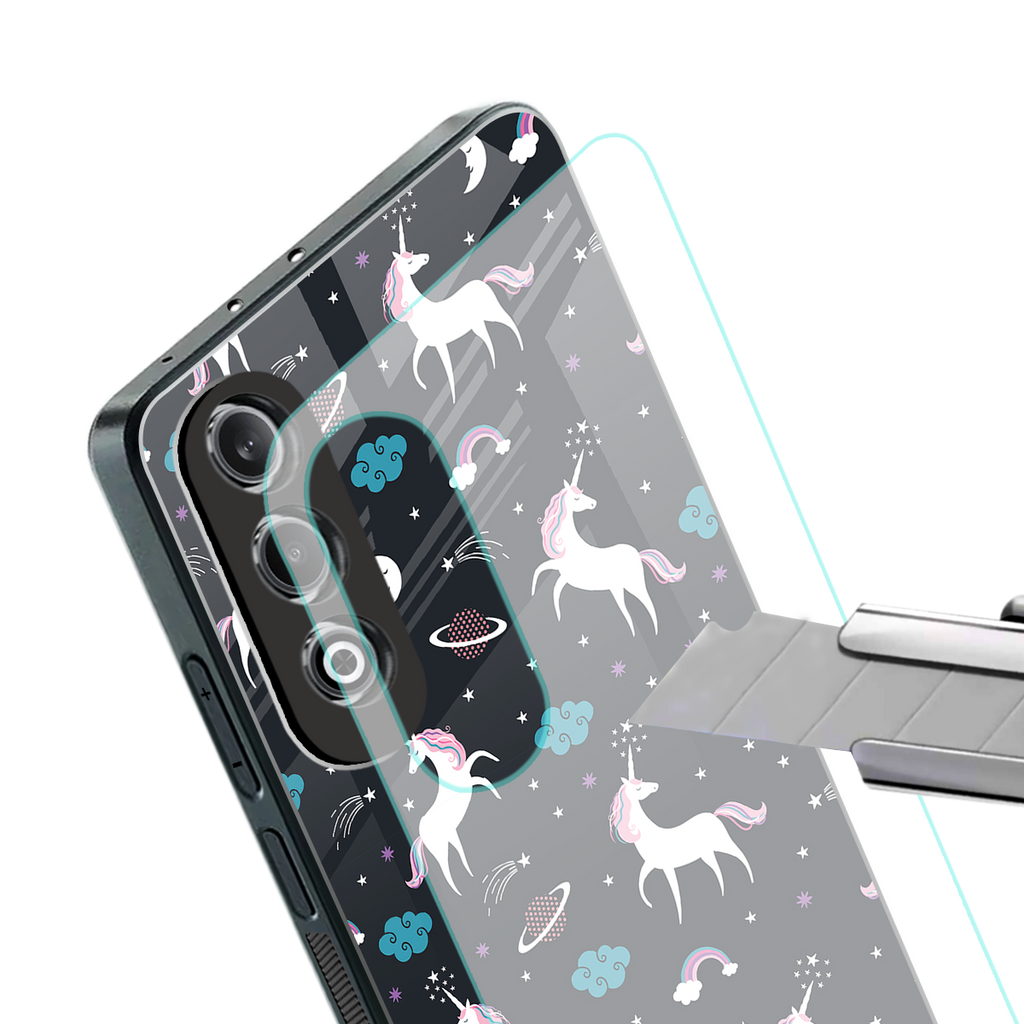 spatial unicorn galaxy back phone cover | glass case for oneplus nord ce 4
