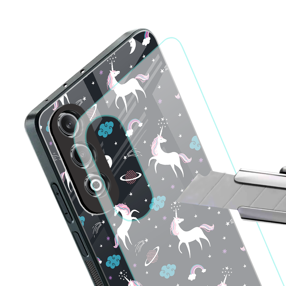 spatial unicorn galaxy back phone cover | glass case for oneplus nord ce 4