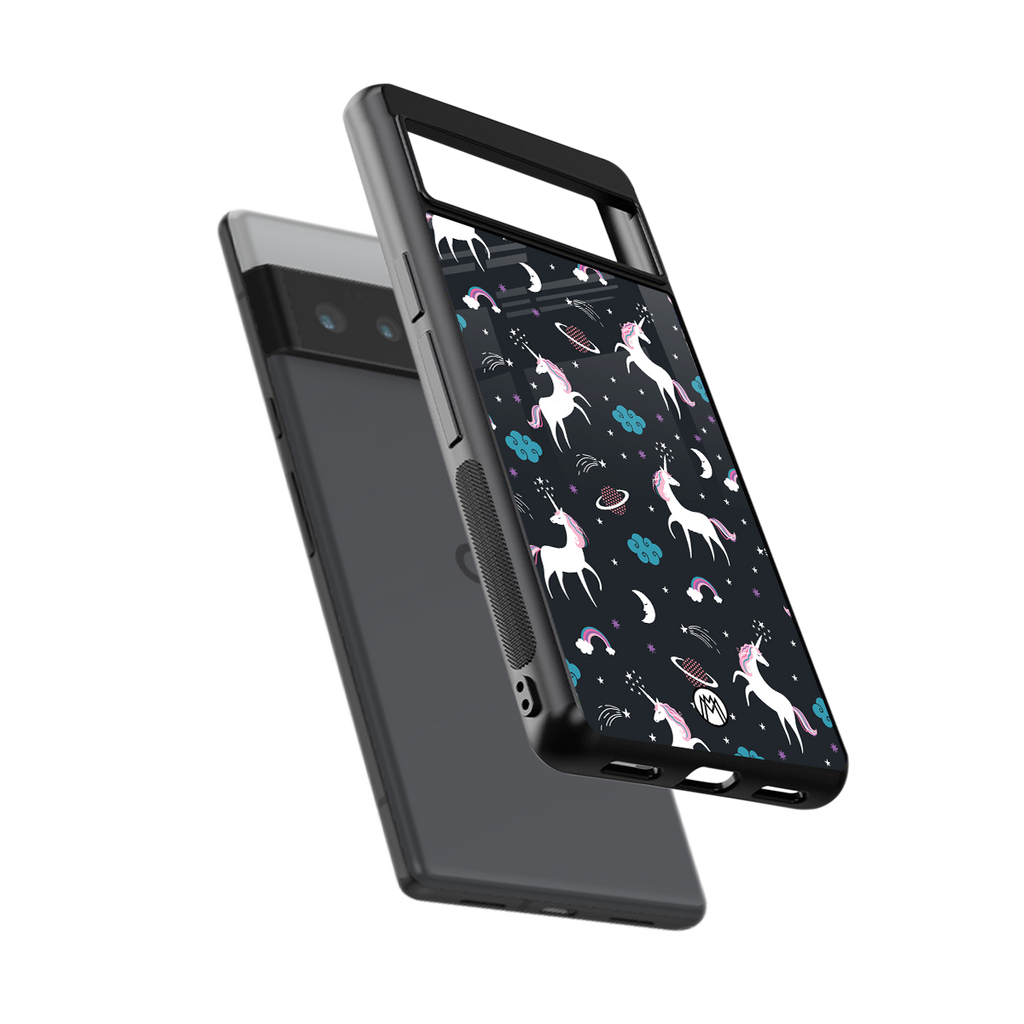 spatial unicorn galaxy back phone cover | glass case for google pixel 6 pro