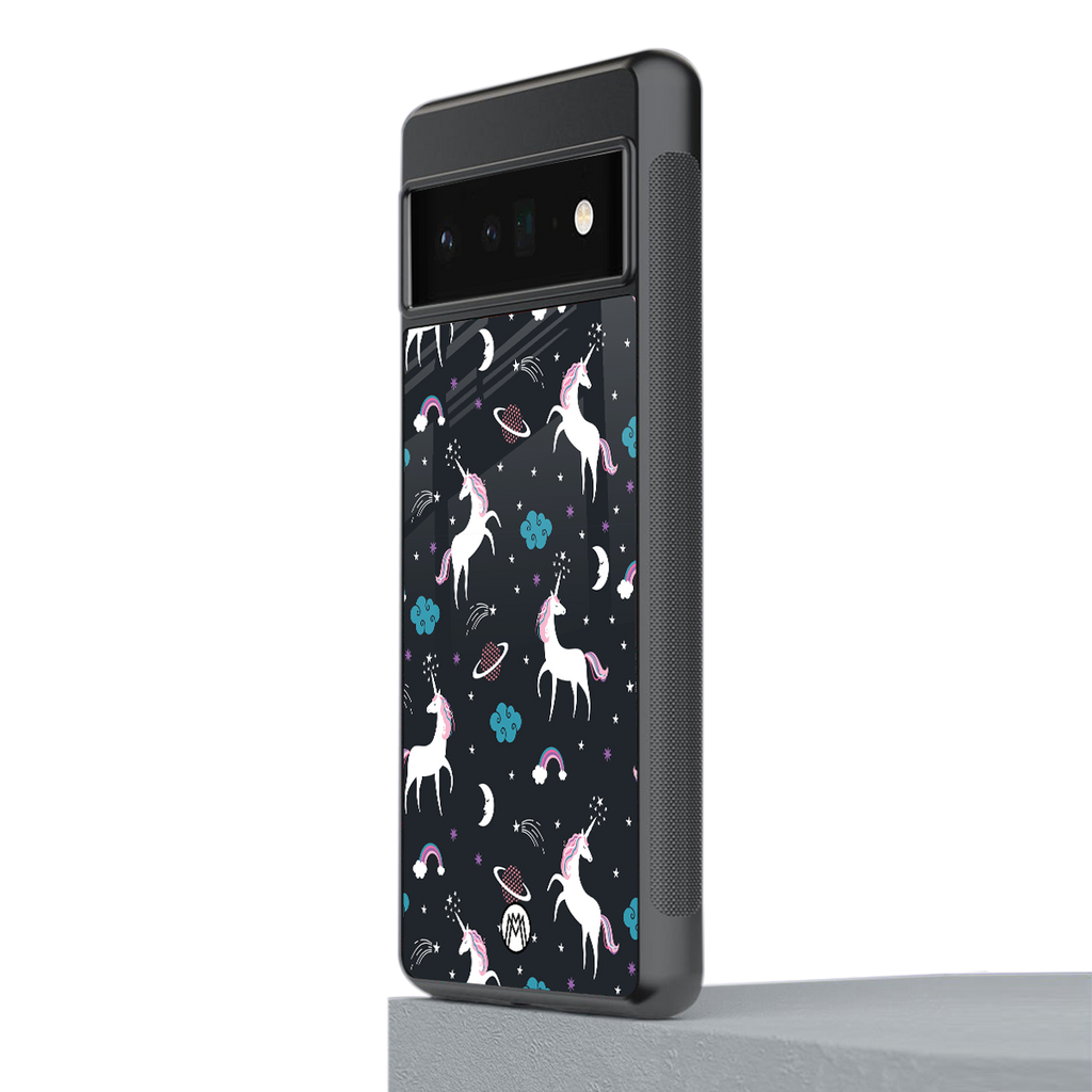 spatial unicorn galaxy back phone cover | glass case for google pixel 6 pro