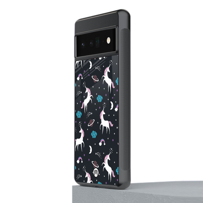 spatial unicorn galaxy back phone cover | glass case for google pixel 6 pro