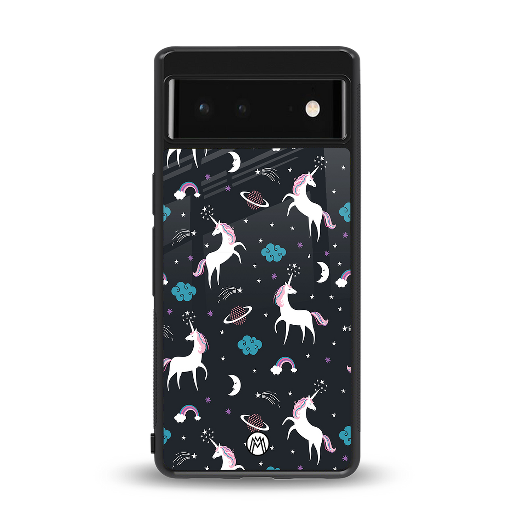 spatial unicorn galaxy back phone cover | glass case for google pixel 6