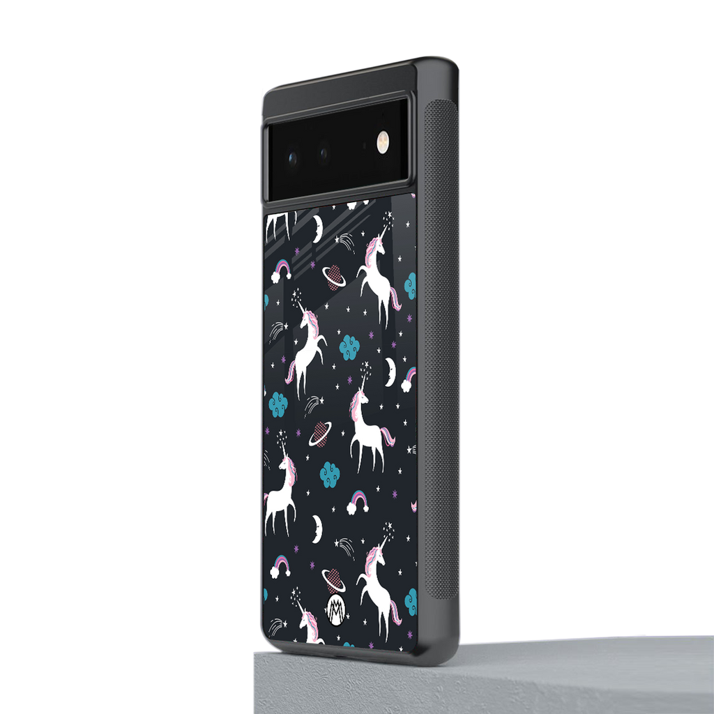 spatial unicorn galaxy back phone cover | glass case for google pixel 6