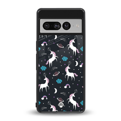 spatial unicorn galaxy back phone cover | glass case for google pixel 7 pro