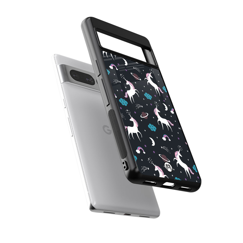 spatial unicorn galaxy back phone cover | glass case for google pixel 7 pro