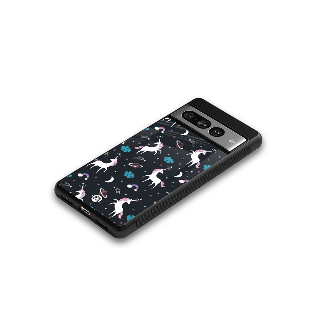 spatial unicorn galaxy back phone cover | glass case for google pixel 7 pro