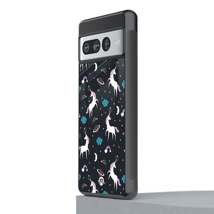 spatial unicorn galaxy back phone cover | glass case for google pixel 7 pro
