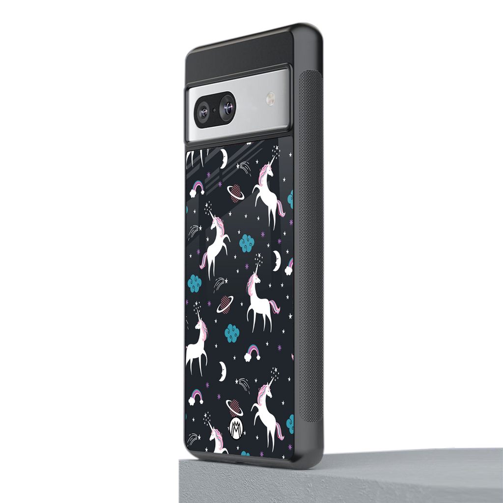 spatial unicorn galaxy back phone cover | glass case for Google Pixel 7A