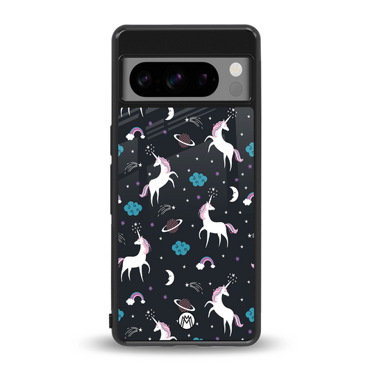 spatial unicorn galaxy back phone cover | glass case for google pixel 8 pro