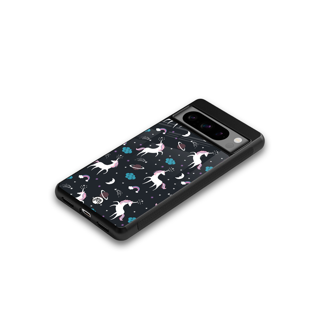 spatial unicorn galaxy back phone cover | glass case for google pixel 8 pro