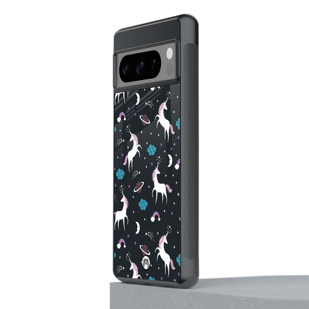 spatial unicorn galaxy back phone cover | glass case for google pixel 8 pro