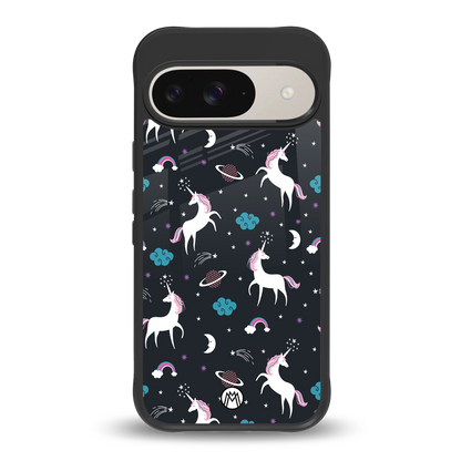 spatial unicorn galaxy back phone cover | glass case for google pixel 9