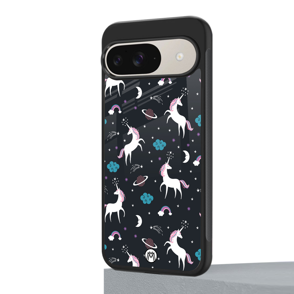 spatial unicorn galaxy back phone cover | glass case for google pixel 9