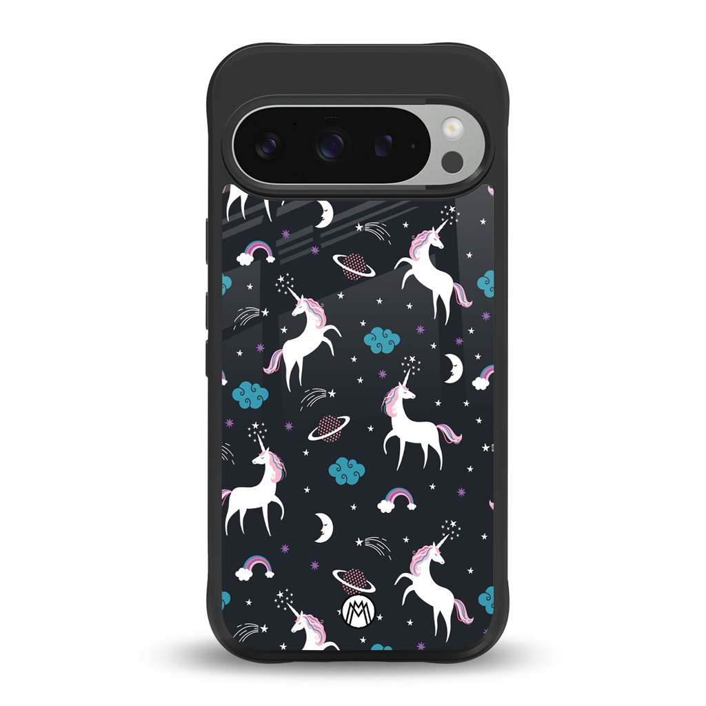 spatial unicorn galaxy back phone cover | glass case for google pixel 9 pro