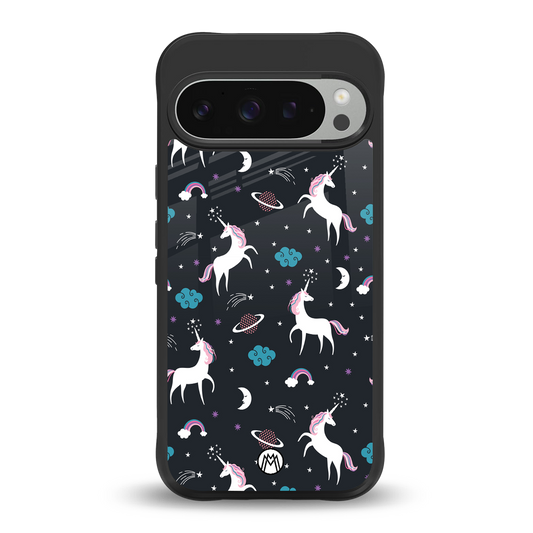 spatial unicorn galaxy back phone cover | glass case for google pixel 9 pro xl