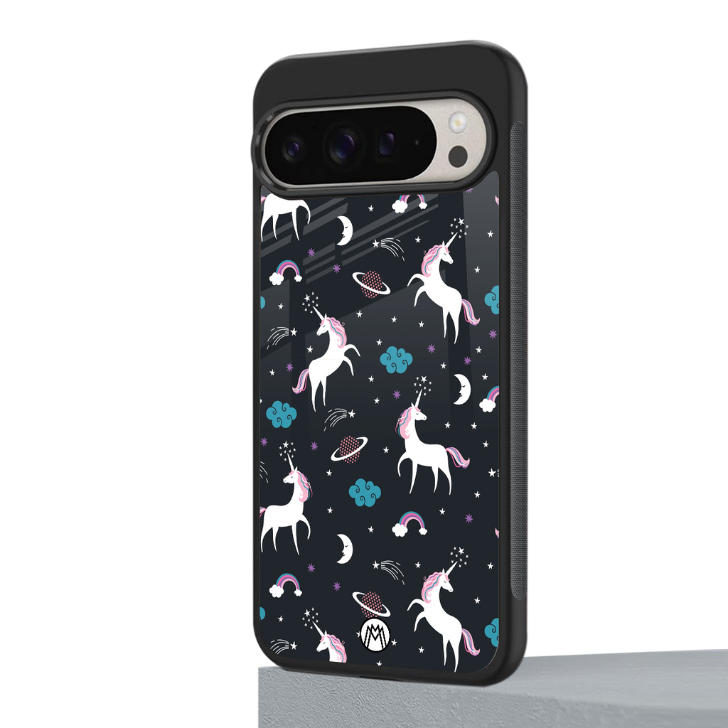 spatial unicorn galaxy back phone cover | glass case for google pixel 9 pro