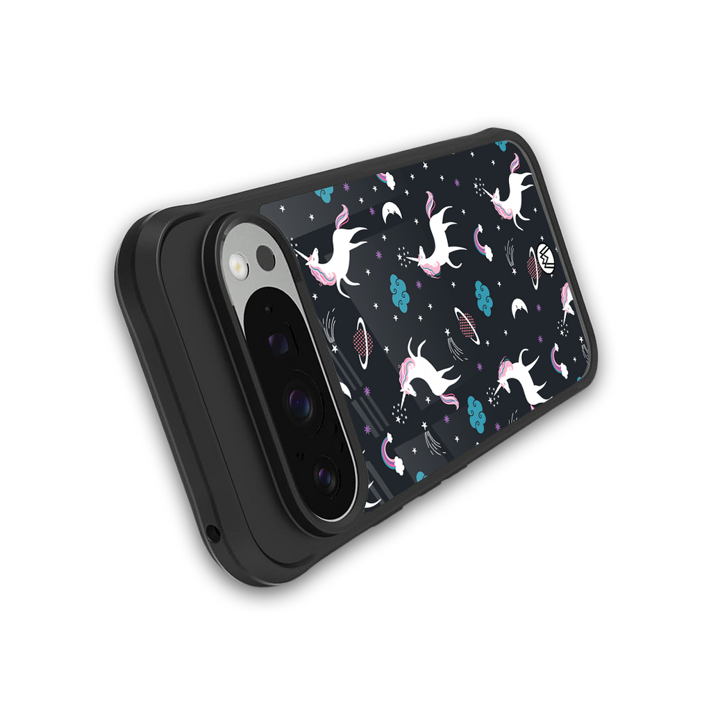 spatial unicorn galaxy back phone cover | glass case for google pixel 9 pro