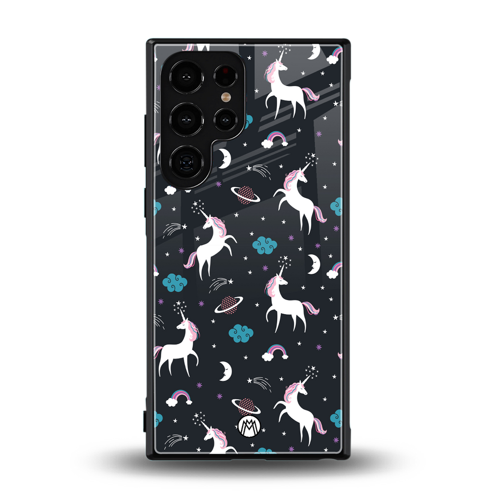spatial unicorn galaxy back phone cover | glass case for samsung galaxy s23 ultra