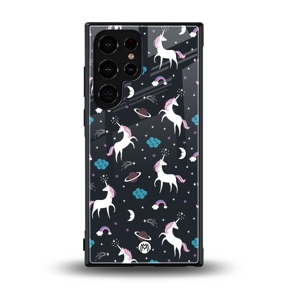 spatial unicorn galaxy back phone cover | glass case for samsung galaxy s23 ultra