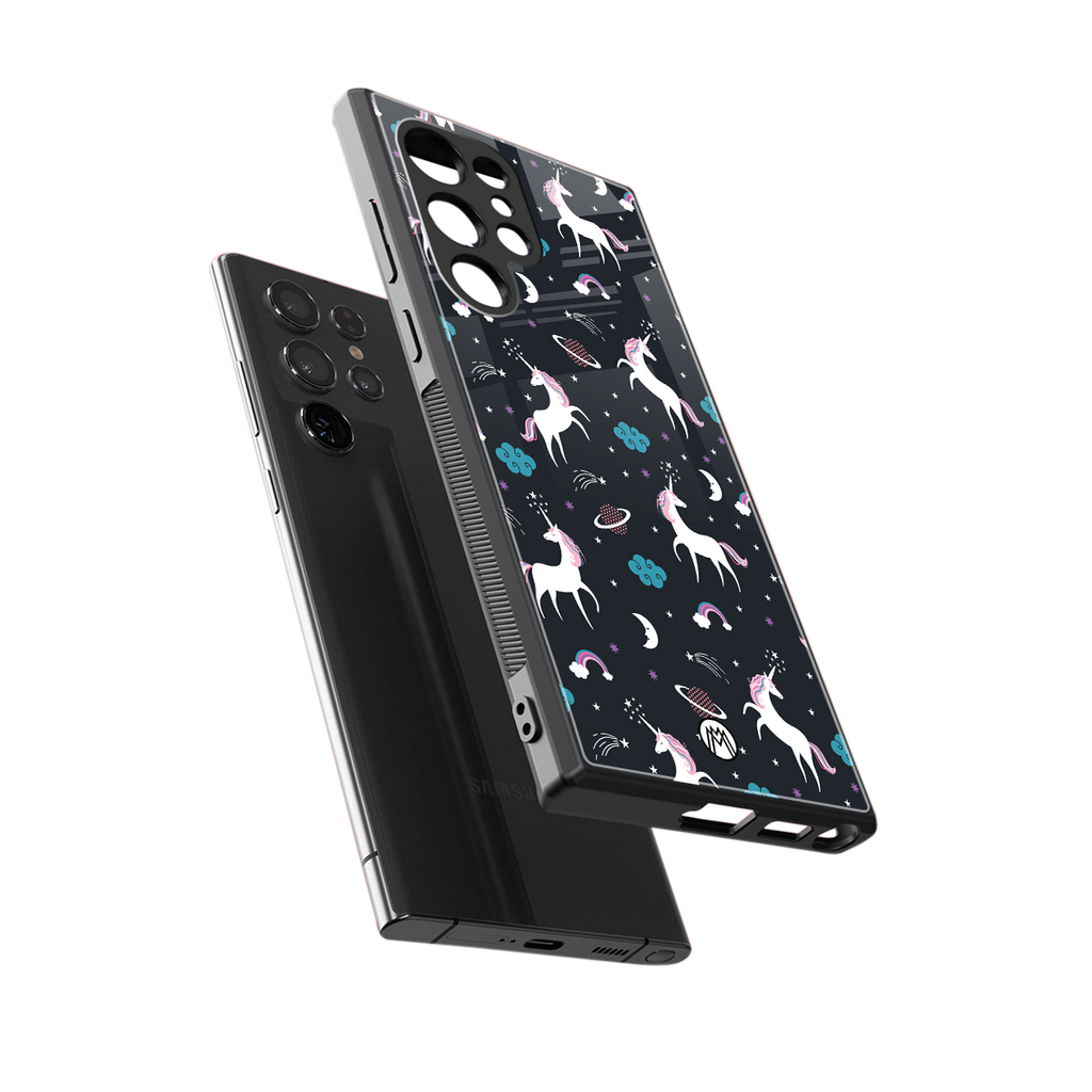 spatial unicorn galaxy back phone cover | glass case for samsung galaxy s23 ultra
