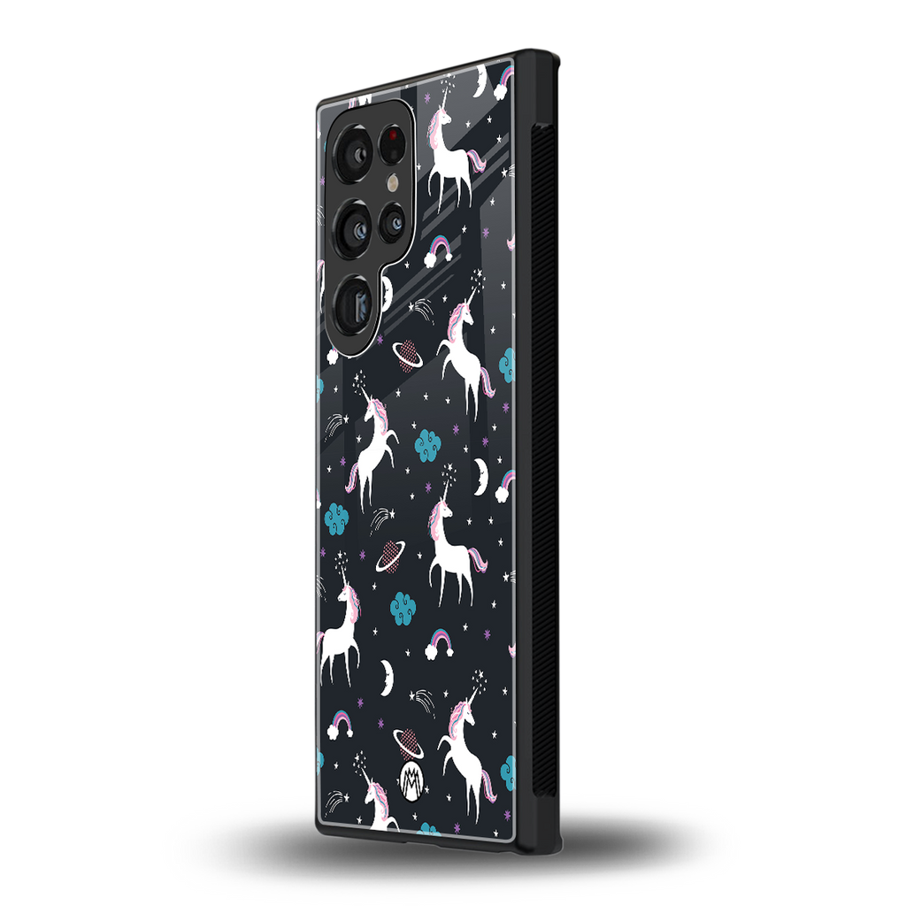 spatial unicorn galaxy back phone cover | glass case for samsung galaxy s23 ultra