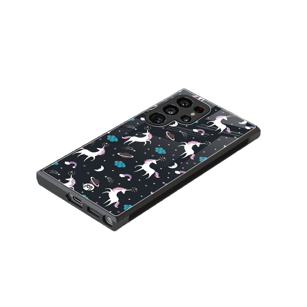 spatial unicorn galaxy back phone cover | glass case for samsung galaxy s23 ultra