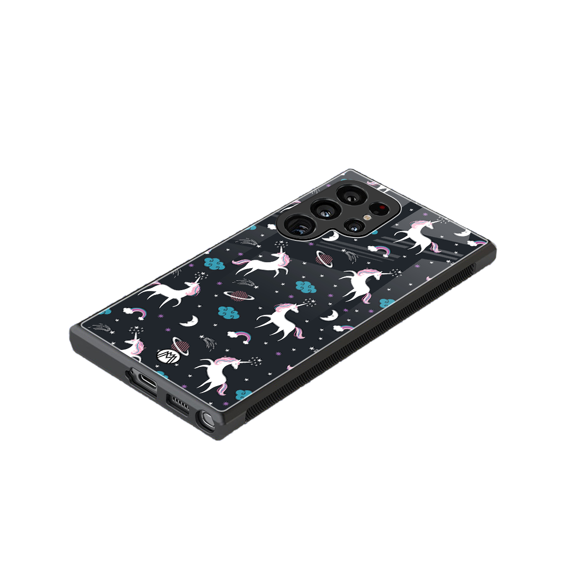 spatial unicorn galaxy back phone cover | glass case for samsung galaxy s23 ultra