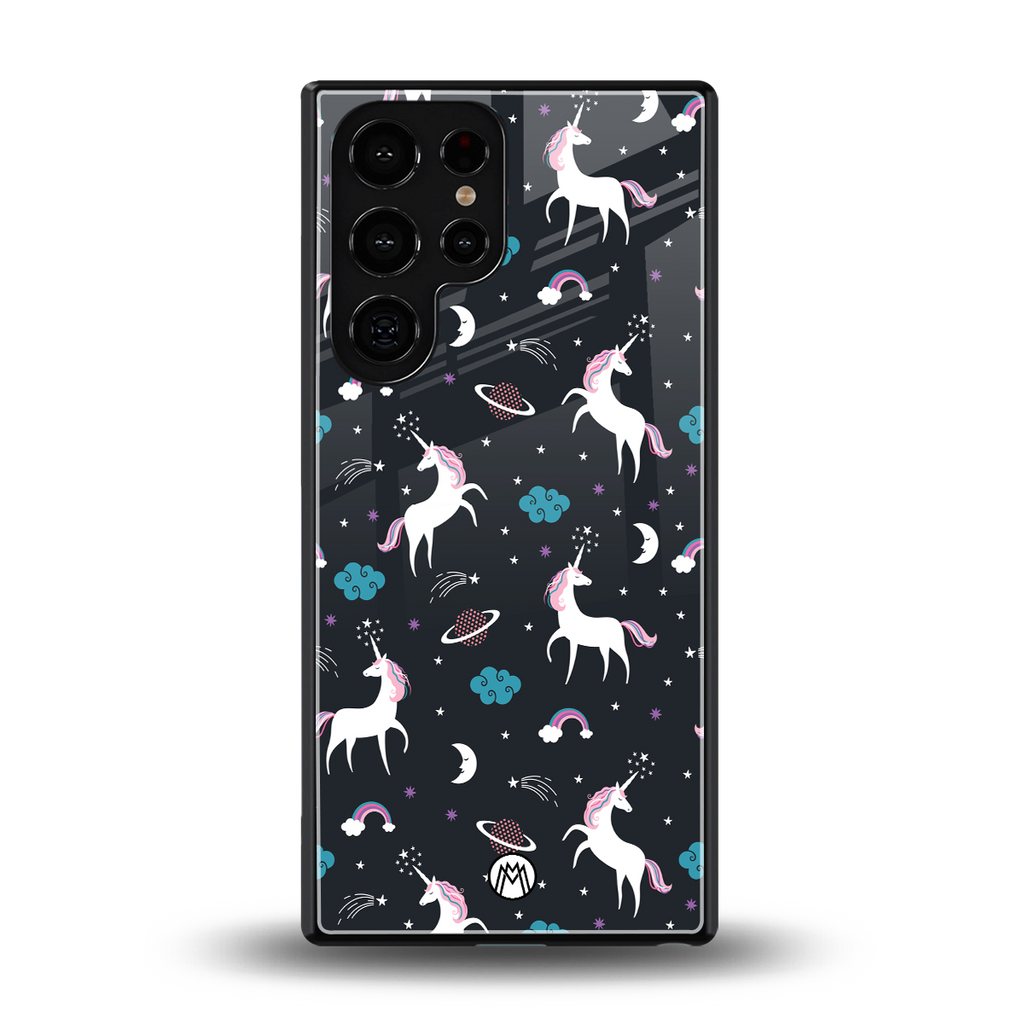 spatial unicorn galaxy back phone cover | glass case for samsung galaxy s25 ultra
