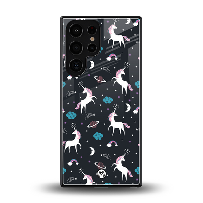spatial unicorn galaxy back phone cover | glass case for samsung galaxy s25 ultra