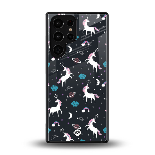 spatial unicorn galaxy back phone cover | glass case for samsung galaxy s25 ultra
