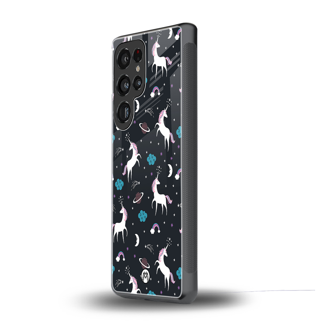 spatial unicorn galaxy back phone cover | glass case for samsung galaxy s25 ultra