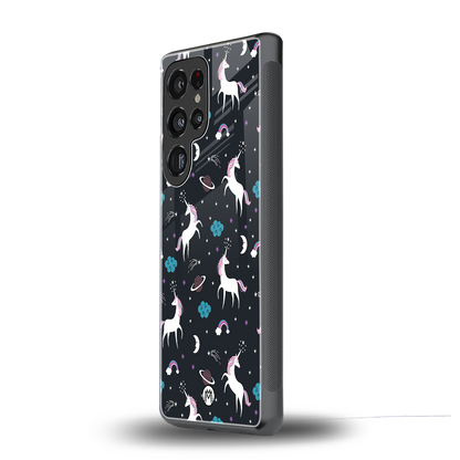 spatial unicorn galaxy back phone cover | glass case for samsung galaxy s25 ultra