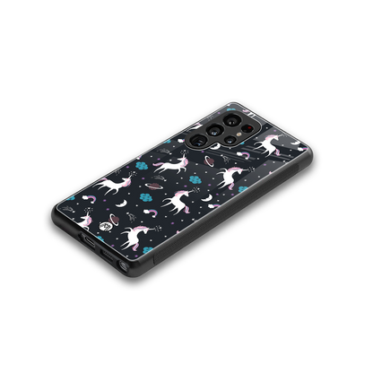 spatial unicorn galaxy back phone cover | glass case for samsung galaxy s25 ultra