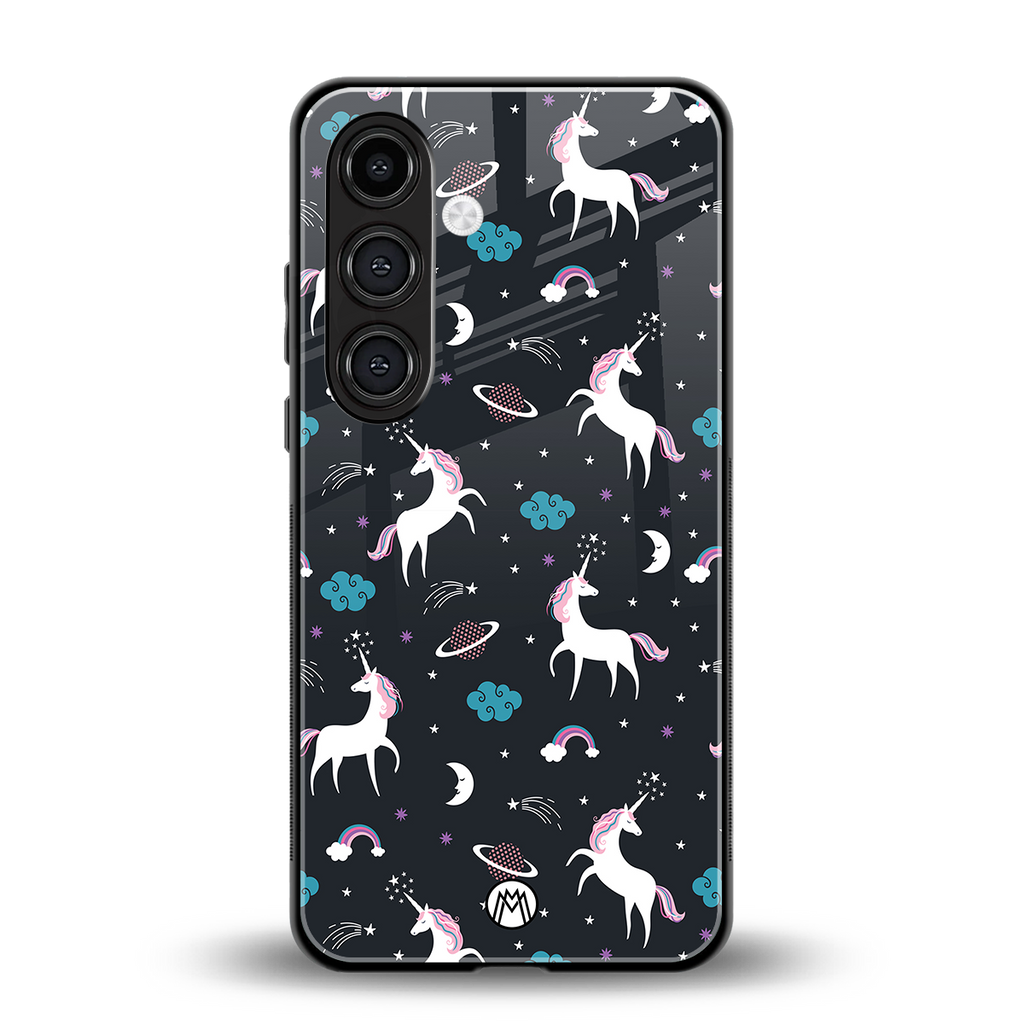 spatial unicorn galaxy back phone cover | glass case for samsung galaxy s24