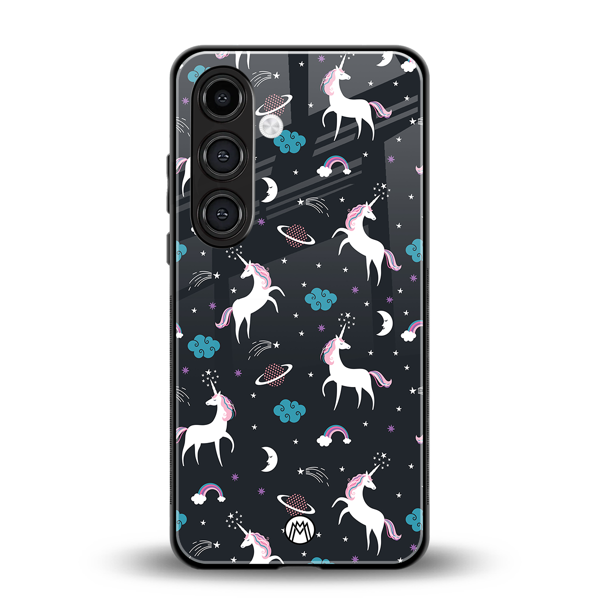 spatial unicorn galaxy back phone cover | glass case for samsung galaxy s23 plus