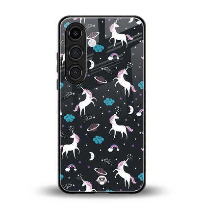 spatial unicorn galaxy back phone cover | glass case for samsung galaxy s23 plus