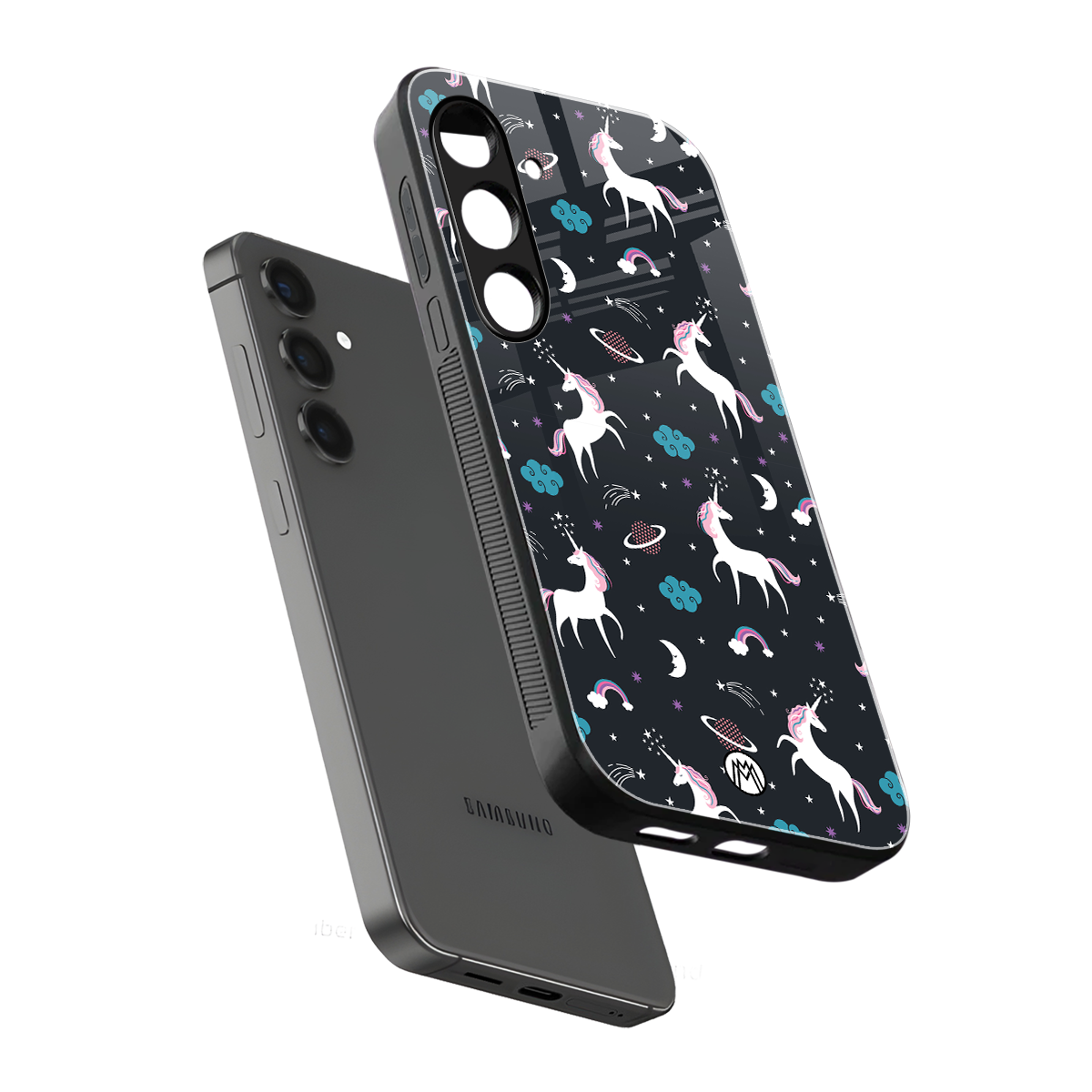 spatial unicorn galaxy back phone cover | glass case for samsung galaxy s23 plus
