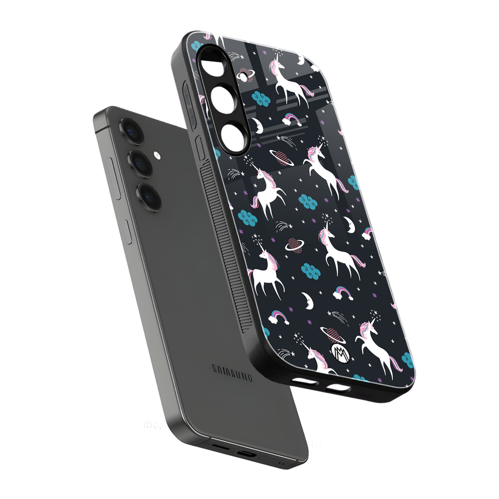 spatial unicorn galaxy back phone cover | glass case for samsung galaxy s24 plus