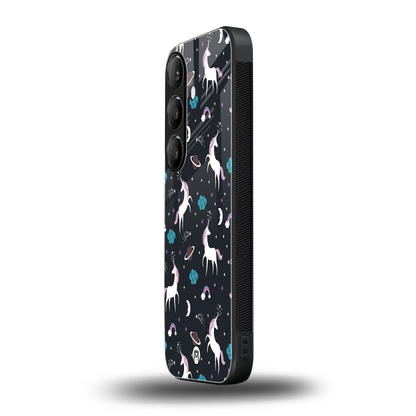 spatial unicorn galaxy back phone cover | glass case for samsung galaxy s23 plus