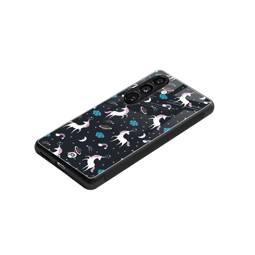 spatial unicorn galaxy back phone cover | glass case for samsung galaxy s24