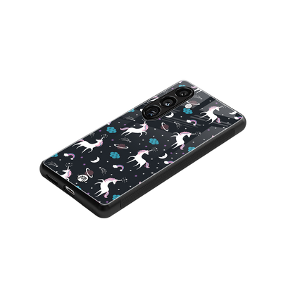spatial unicorn galaxy back phone cover | glass case for samsung galaxy s23 plus