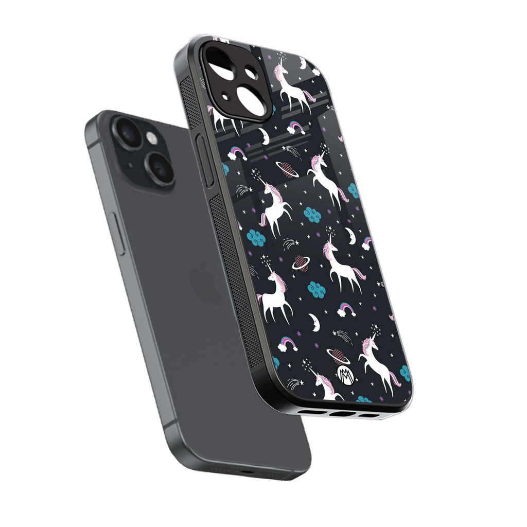 spatial unicorn galaxy back phone cover | glass case for iphone 15