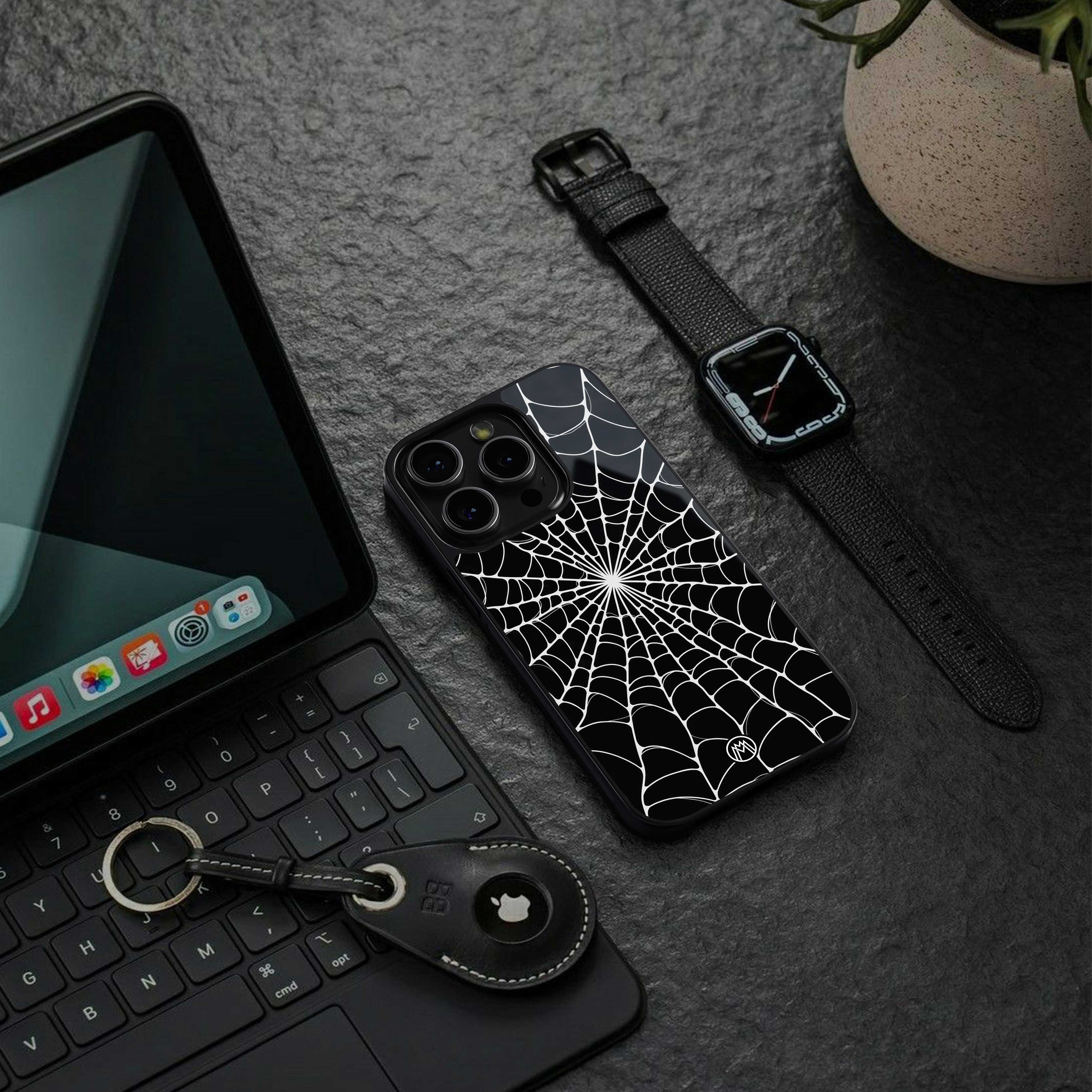 spider swirl back phone cover | glass case for iphone 14 plus